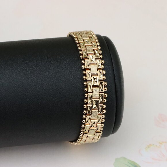 "Rose Gold Textured Link Bracelet with Gold Beaded Border, XPBL0878 - Picture 10 of 12